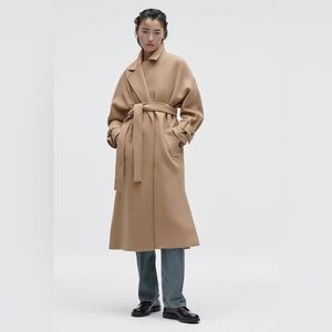 Zara Belted Wool Blend Coat in Taupe Brown